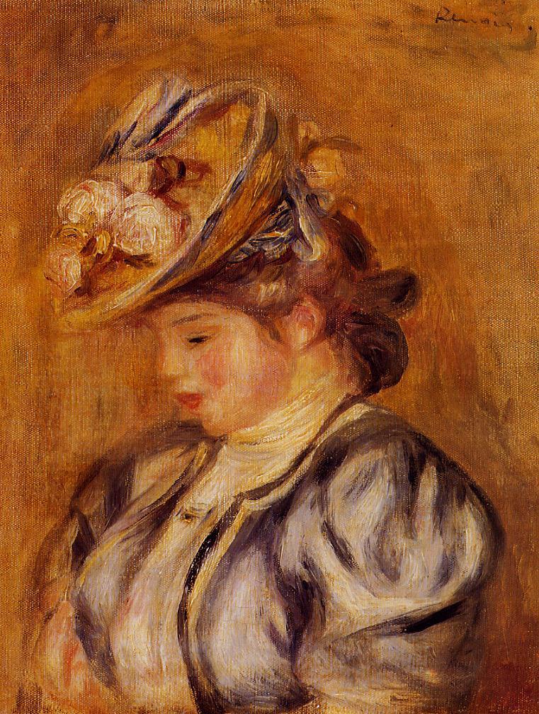 Girl in a Flowery Hat - Pierre-Auguste Renoir painting on canvas
